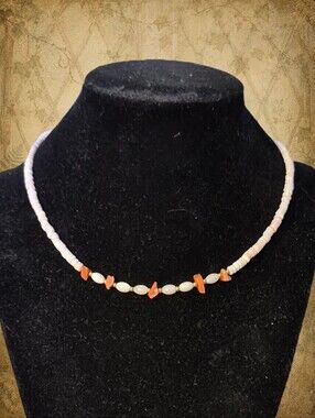 Secret Oceans Lore 🌊🧜‍♀️ Vintage Coral, Shell & Mother-of-pearl 16" Necklace